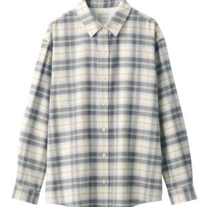 MUJI Double Brushed 100% Cotton Flannel Button-Down in Mustard Yellow and Gray